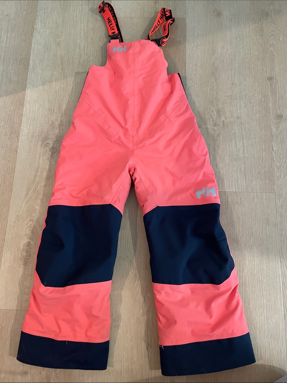 Helly Hansen Coral and Navy Kids Waterproof Snow Overalls